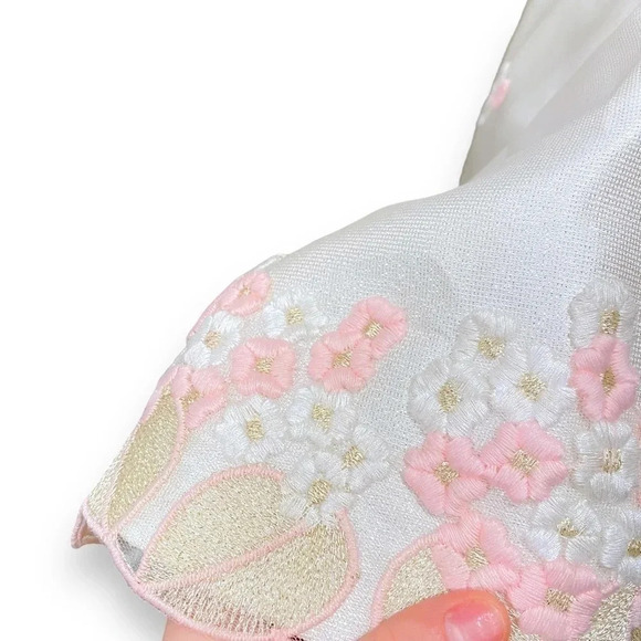 Zoey Grey Floral Appliqué Pink Cream Cherry Blossom Strapless Wedding Gown 6 - Picture 7 of 13